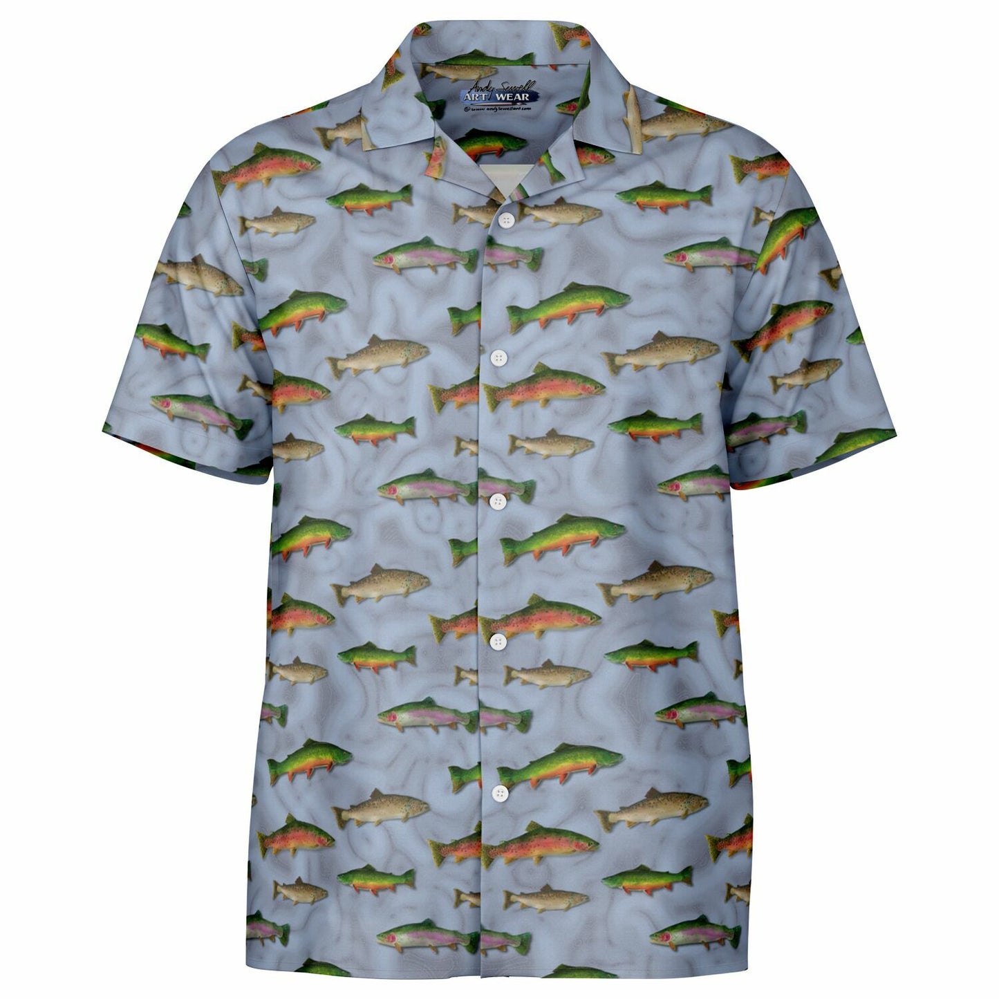 "Trout Grand Slam" light Blue Short Sleeve Button-Down Shirt