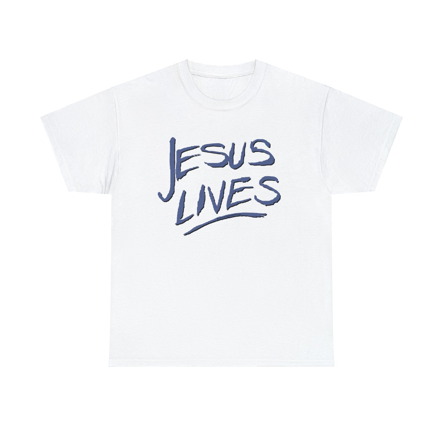 "Jesus Lives" T-shirt on front.