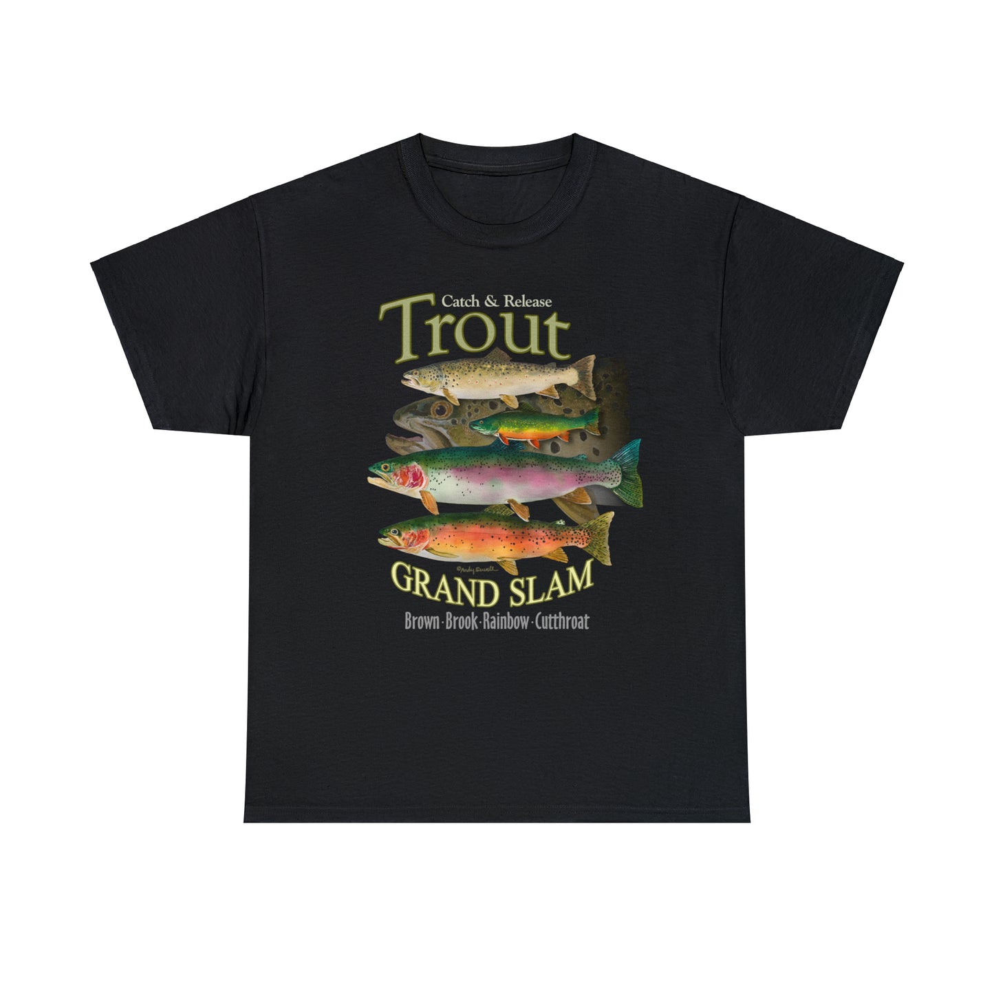 "Trout Grand Slam" on dark shirt. Unisex 100% Heavy Cotton Tee