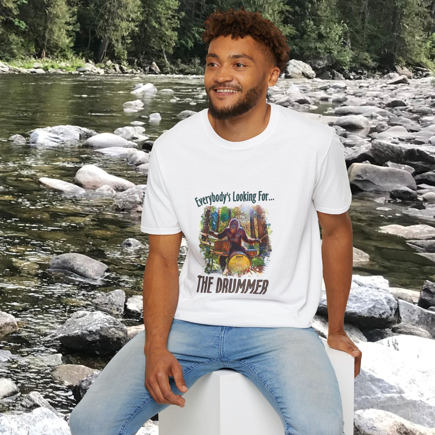 Sasquatch Drummer T-Shirt, Drumming Bigfoot Shirt, Sasquatch with Drums, gift for Bigfoot lover, gift for drummer