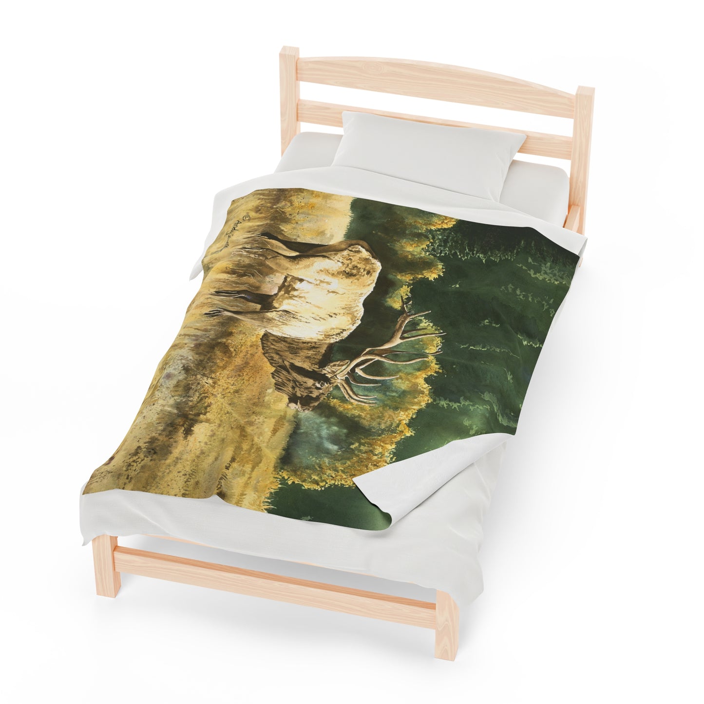 Plush Blanket - Misty Morning Bull Elk Watercolor Painting