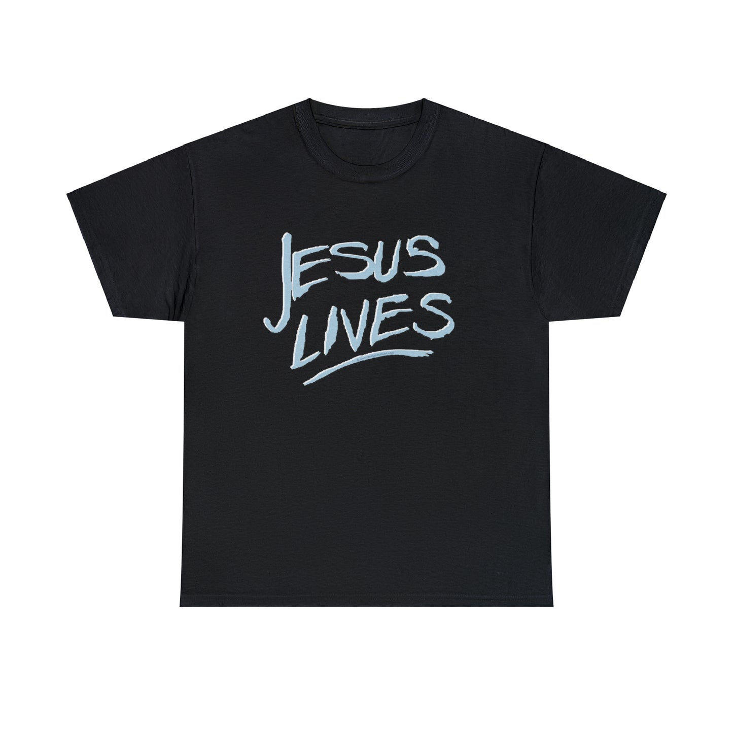 "Jesus Lives" T-shirt on front.