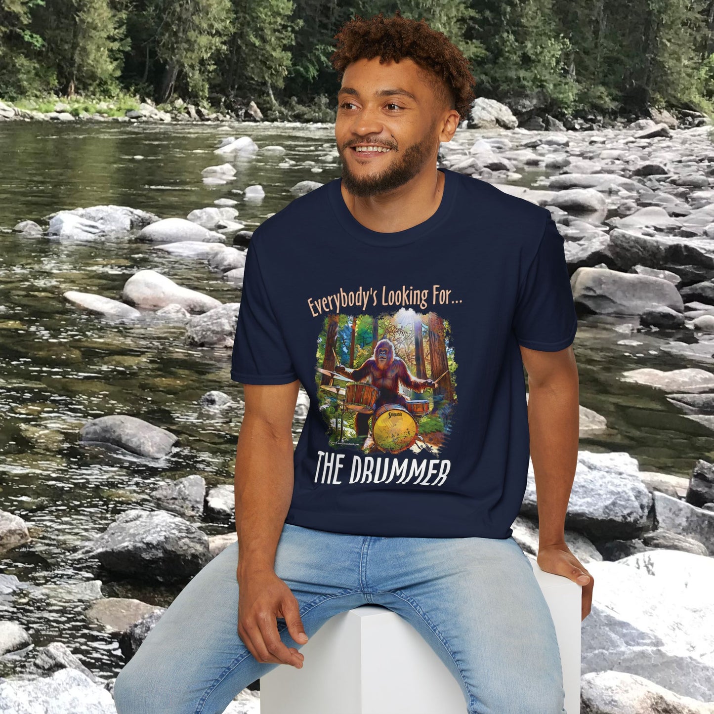 Sasquatch Drummer T-Shirt, Drumming Bigfoot Shirt, Sasquatch with Drums, gift for Bigfoot lover, gift for drummer
