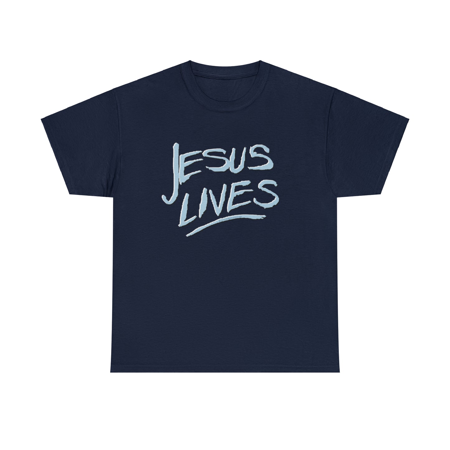 "Jesus Lives" T-shirt on front.