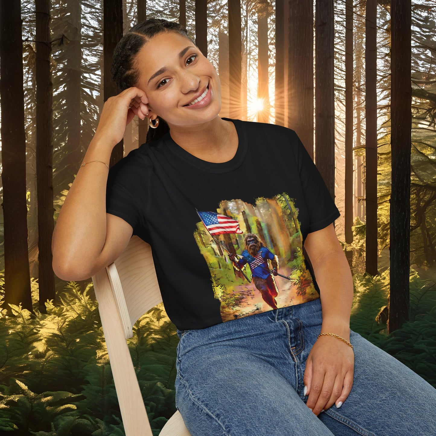 "Run Bigfoot Run" ~ Bigfoot Patriotic T-Shirt