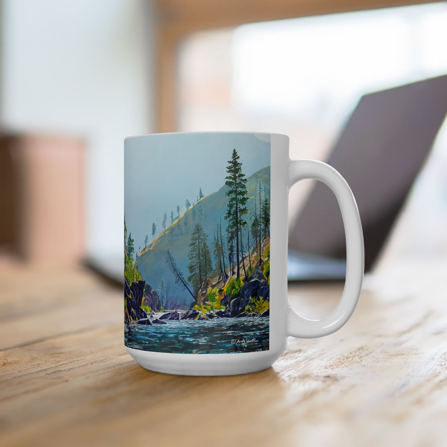 "Middlefork Wonder" Andys painting on a stout 15 oz. mug, Fine Art Mug,