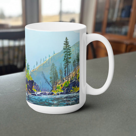 "Middlefork Wonder" Andys painting on a stout 15 oz. mug, Fine Art Mug,