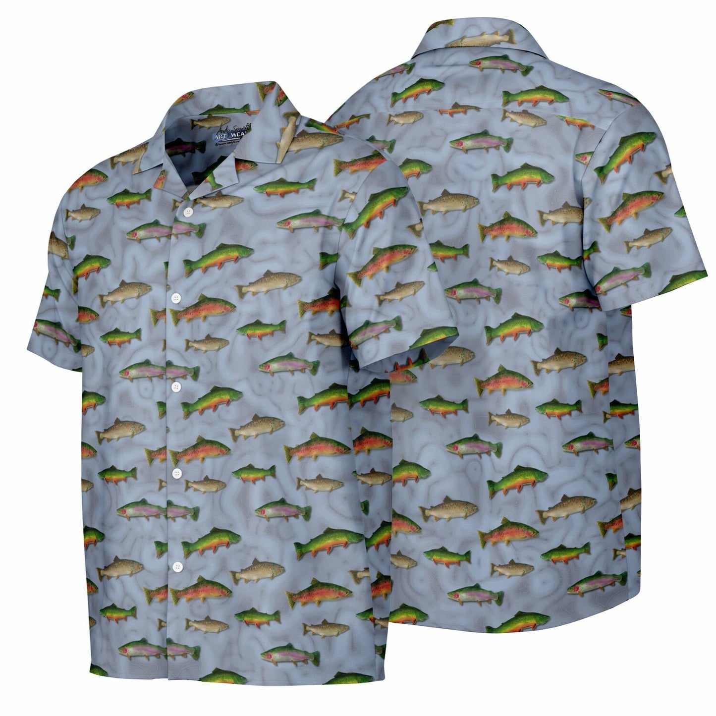 "Trout Grand Slam" light Blue Short Sleeve Button-Down Shirt