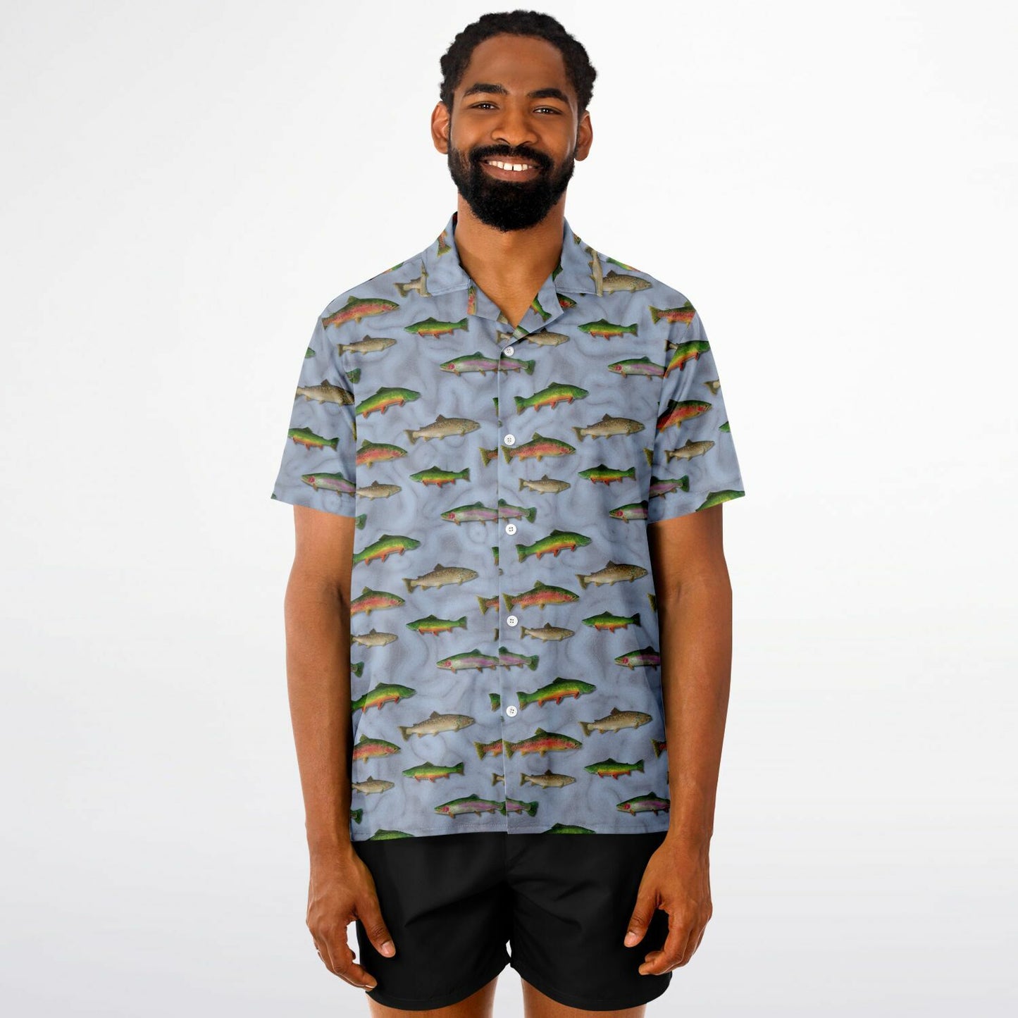 "Trout Grand Slam" light Blue Short Sleeve Button-Down Shirt