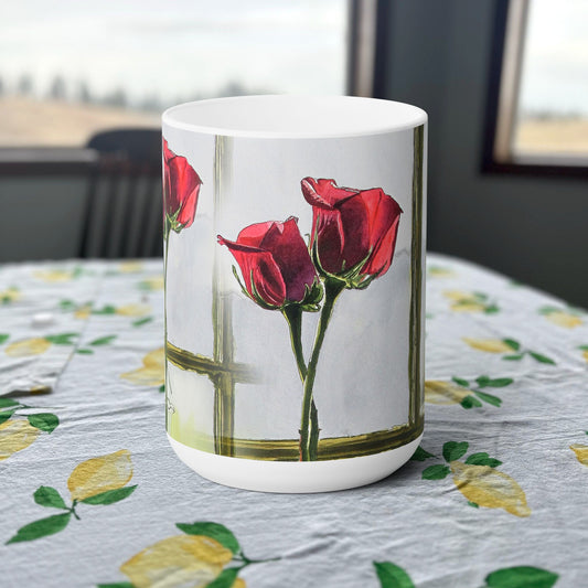 Fine Art Mug "Intimate Pair" (Entwined Roses from watercolor), 15 oz. Coffee Mug