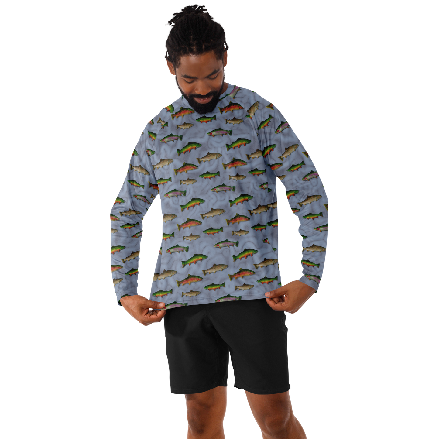 "Trout Grand Slam" pattern on Men's Long Sleeve Performance Sun Shirt