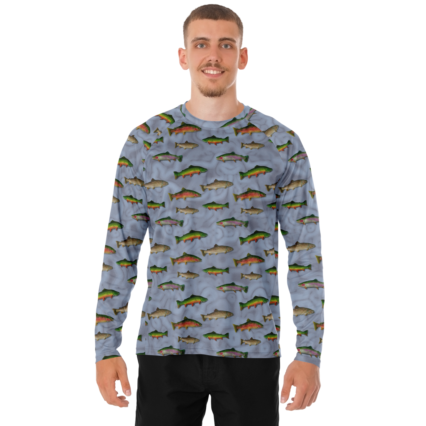 "Trout Grand Slam" pattern on Men's Long Sleeve Performance Sun Shirt