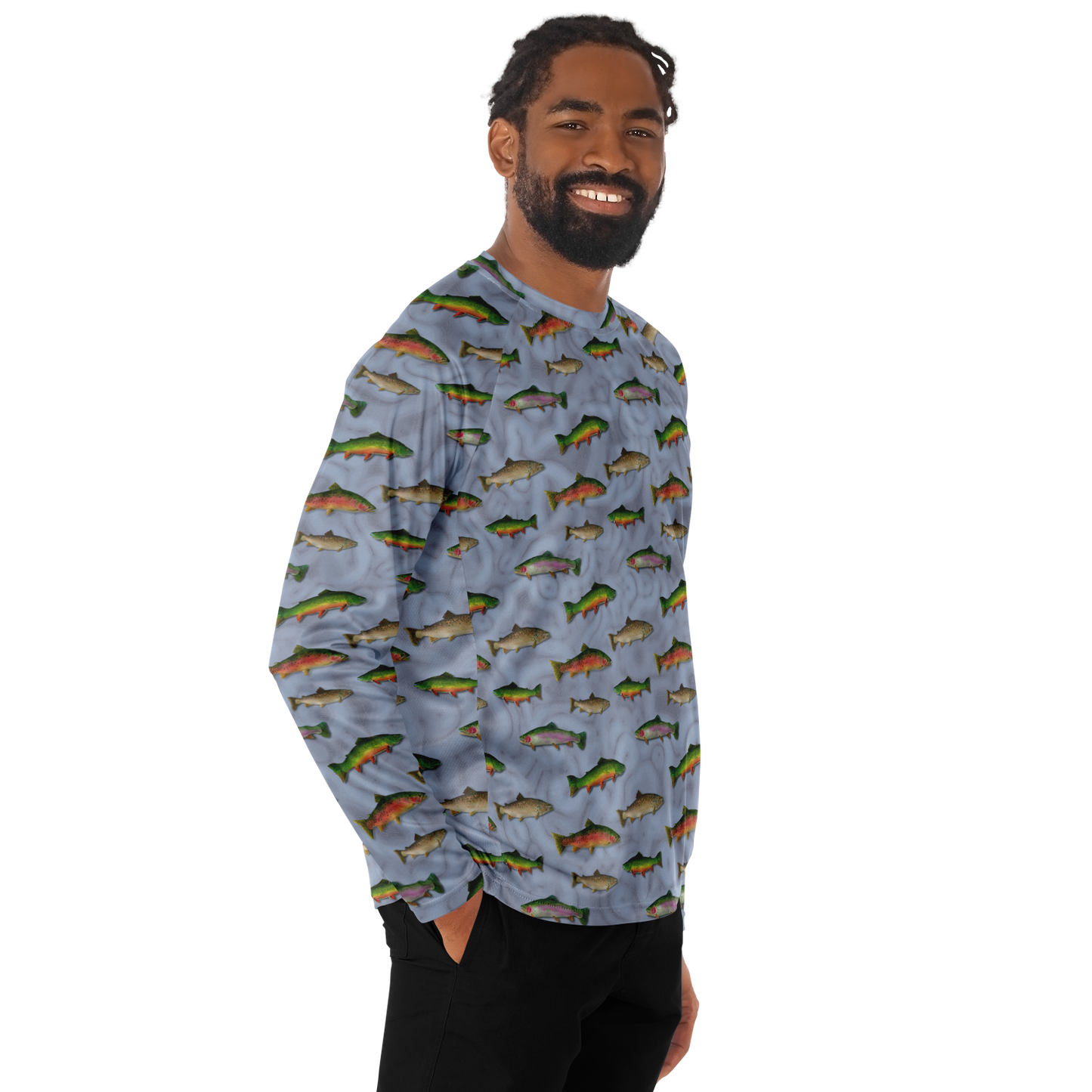 "Trout Grand Slam" pattern on Men's Long Sleeve Performance Sun Shirt