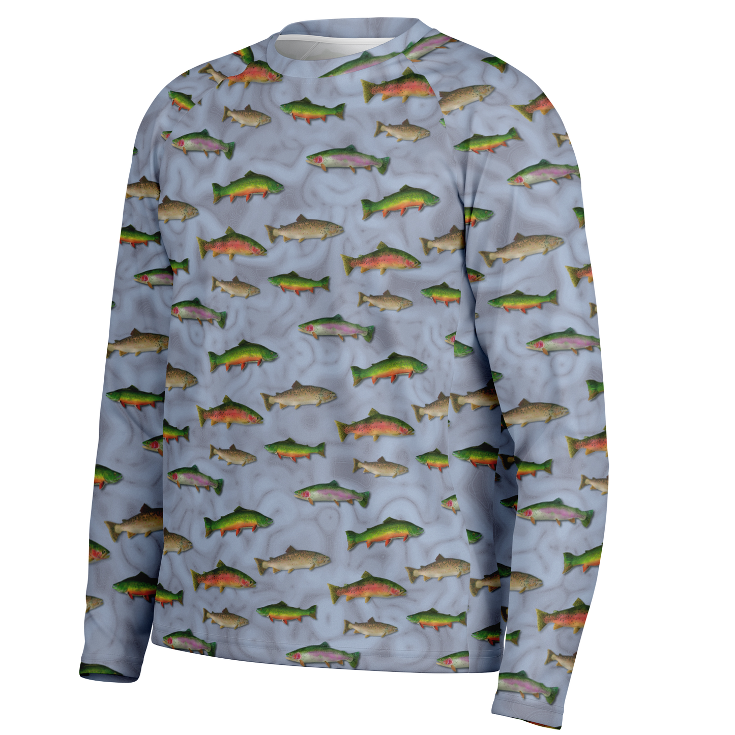 "Trout Grand Slam" pattern on Men's Long Sleeve Performance Sun Shirt