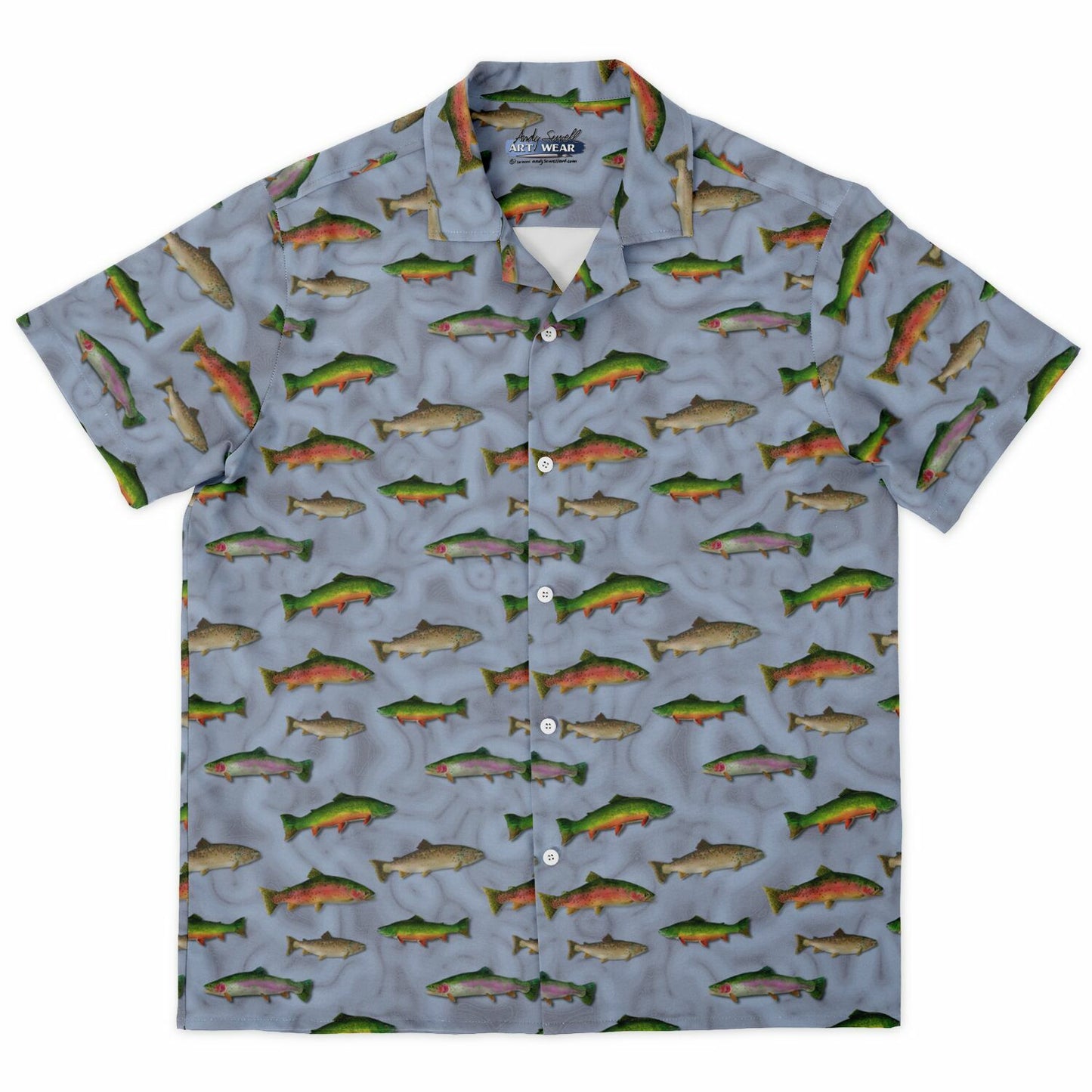 "Trout Grand Slam" light Blue Short Sleeve Button-Down Shirt