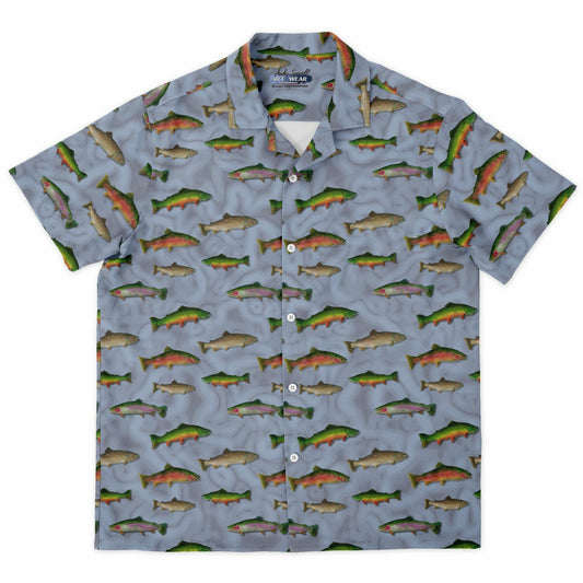"Trout Grand Slam" light Blue Short Sleeve Button-Down Shirt