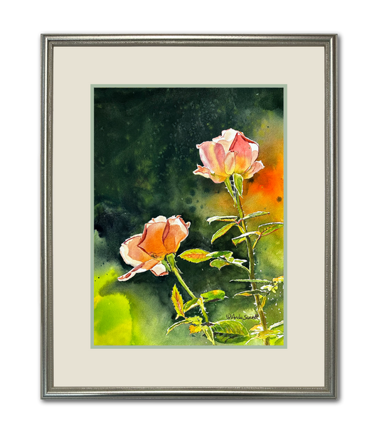 "Rose Duet" - 12x16 Original watercolor or signed edition giclee art print of 2 garden roses.