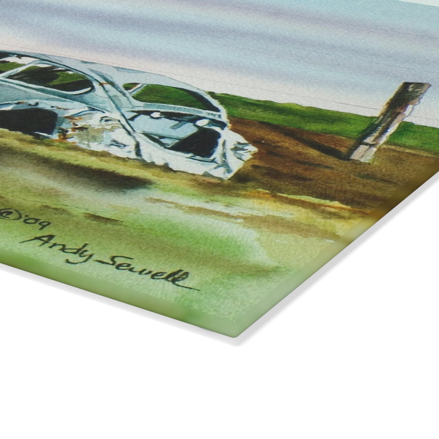 "Country Slugged Bug" watercolor on Glass Cutting Board