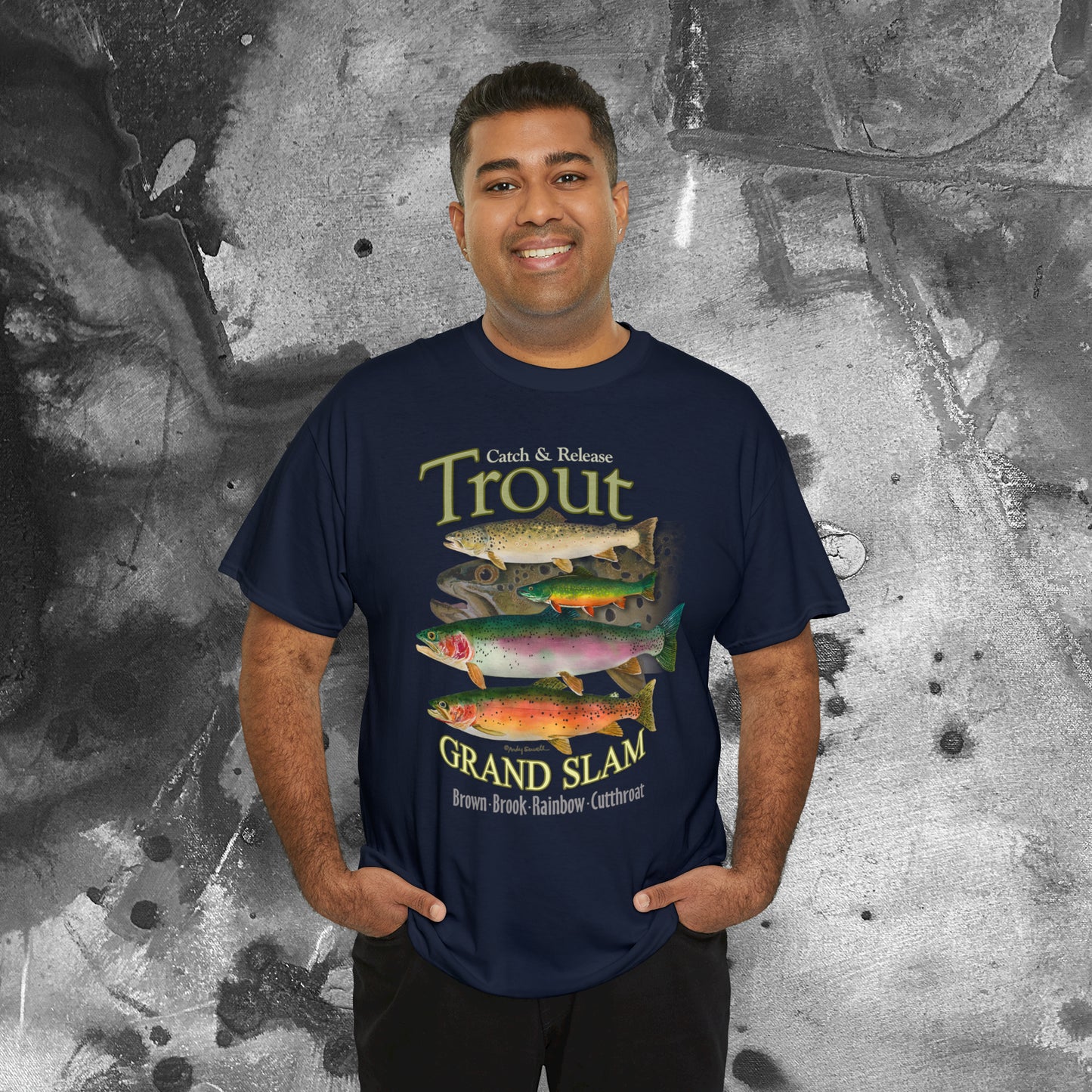 "Trout Grand Slam" on dark shirt. Unisex 100% Heavy Cotton Tee