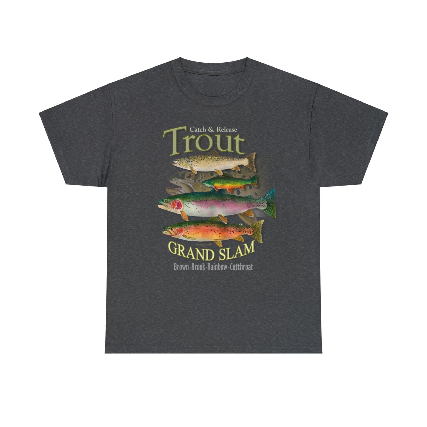 "Trout Grand Slam" on dark shirt. Unisex 100% Heavy Cotton Tee