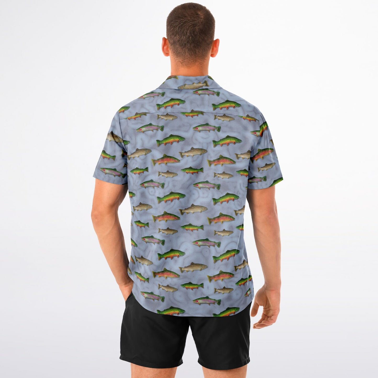 "Trout Grand Slam" light Blue Short Sleeve Button-Down Shirt