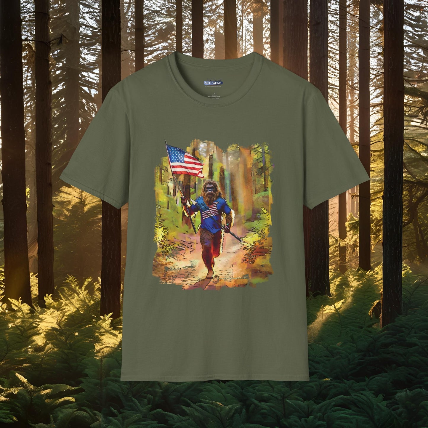 "Run Bigfoot Run" ~ Bigfoot Patriotic T-Shirt