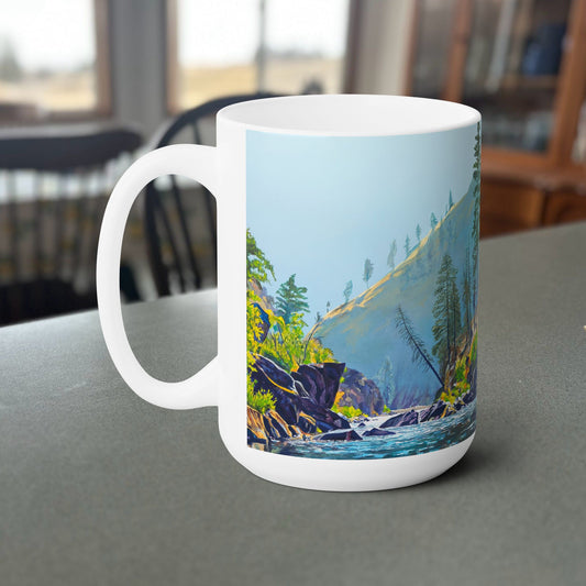 "Middlefork Wonder" Andys painting on a stout 15 oz. mug, Fine Art Mug,