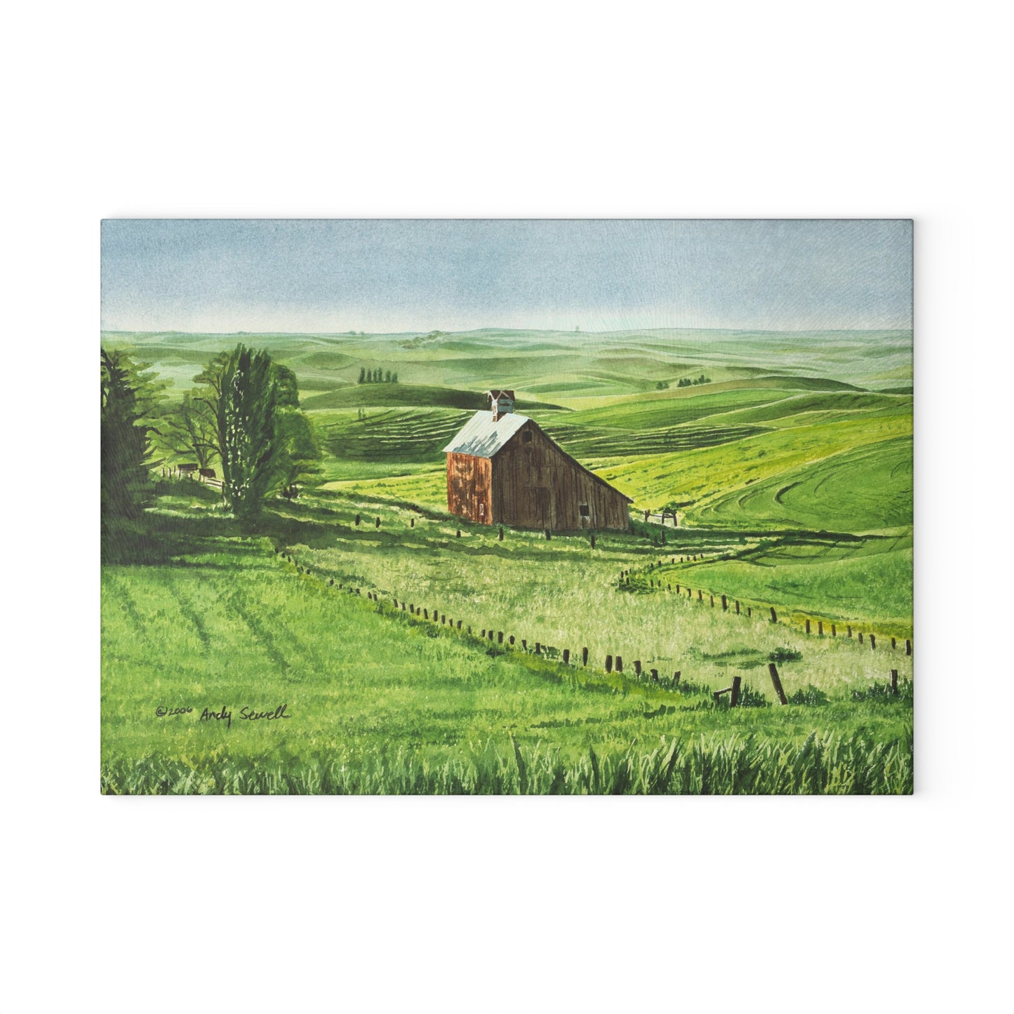 "Early June" watercolor printed on Glass Cutting Board