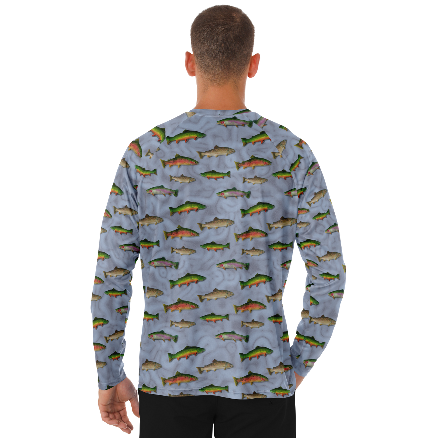 "Trout Grand Slam" pattern on Men's Long Sleeve Performance Sun Shirt