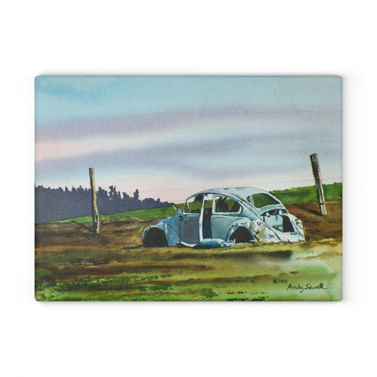 "Country Slugged Bug" watercolor on Glass Cutting Board