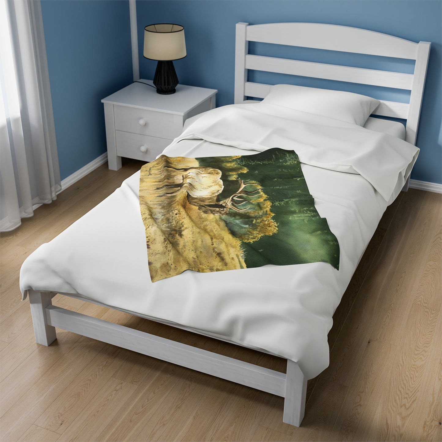 Plush Blanket - Misty Morning Bull Elk Watercolor Painting