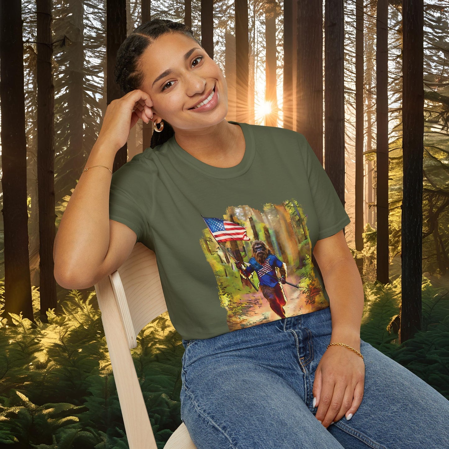 "Run Bigfoot Run" ~ Bigfoot Patriotic T-Shirt