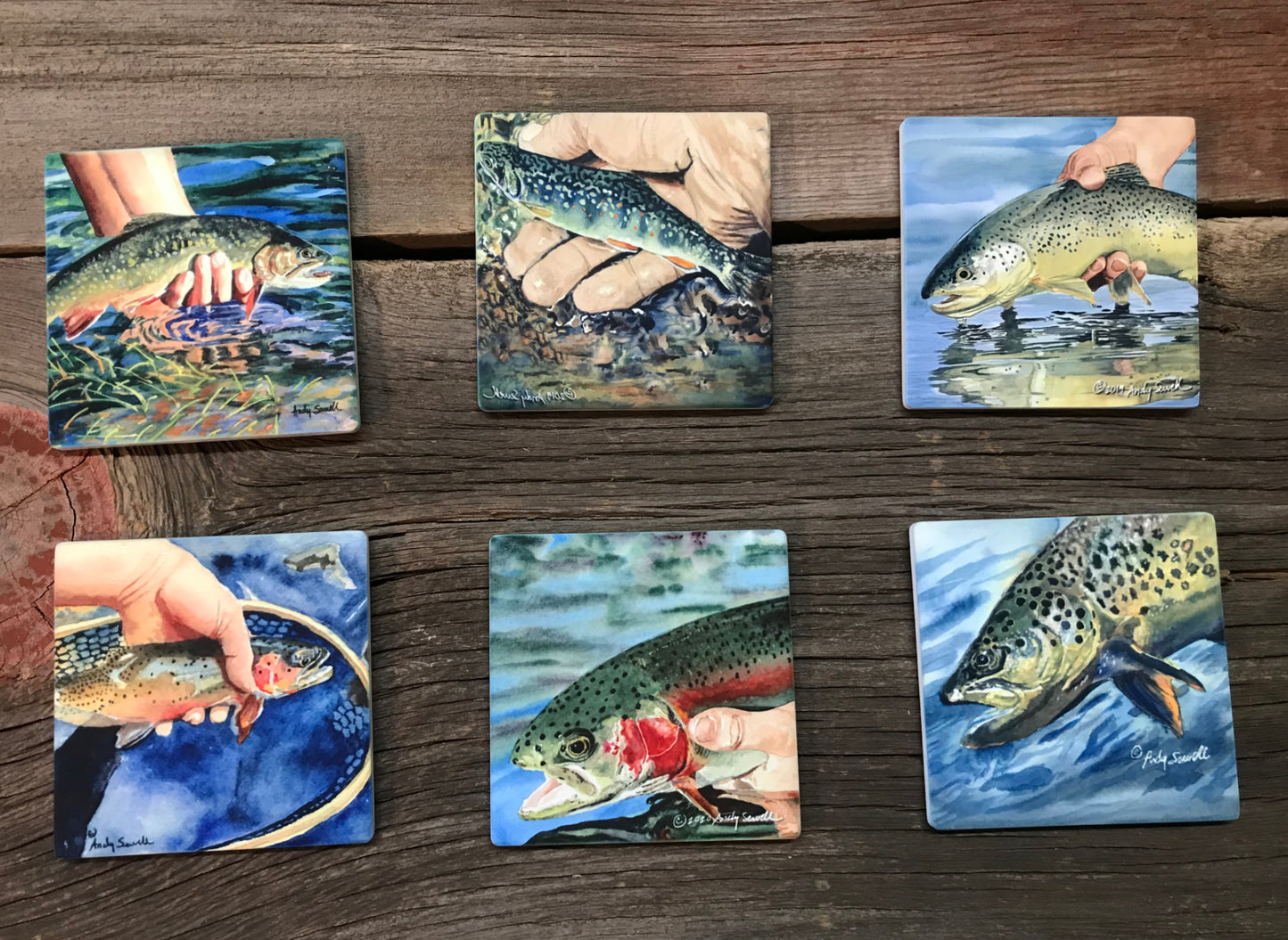 "Trout Fish" themed coaster set (4 options available).