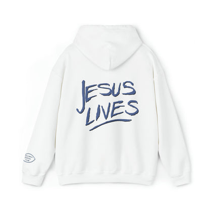"Jesus Lives" on back Hooded Sweatshirt with arm logo