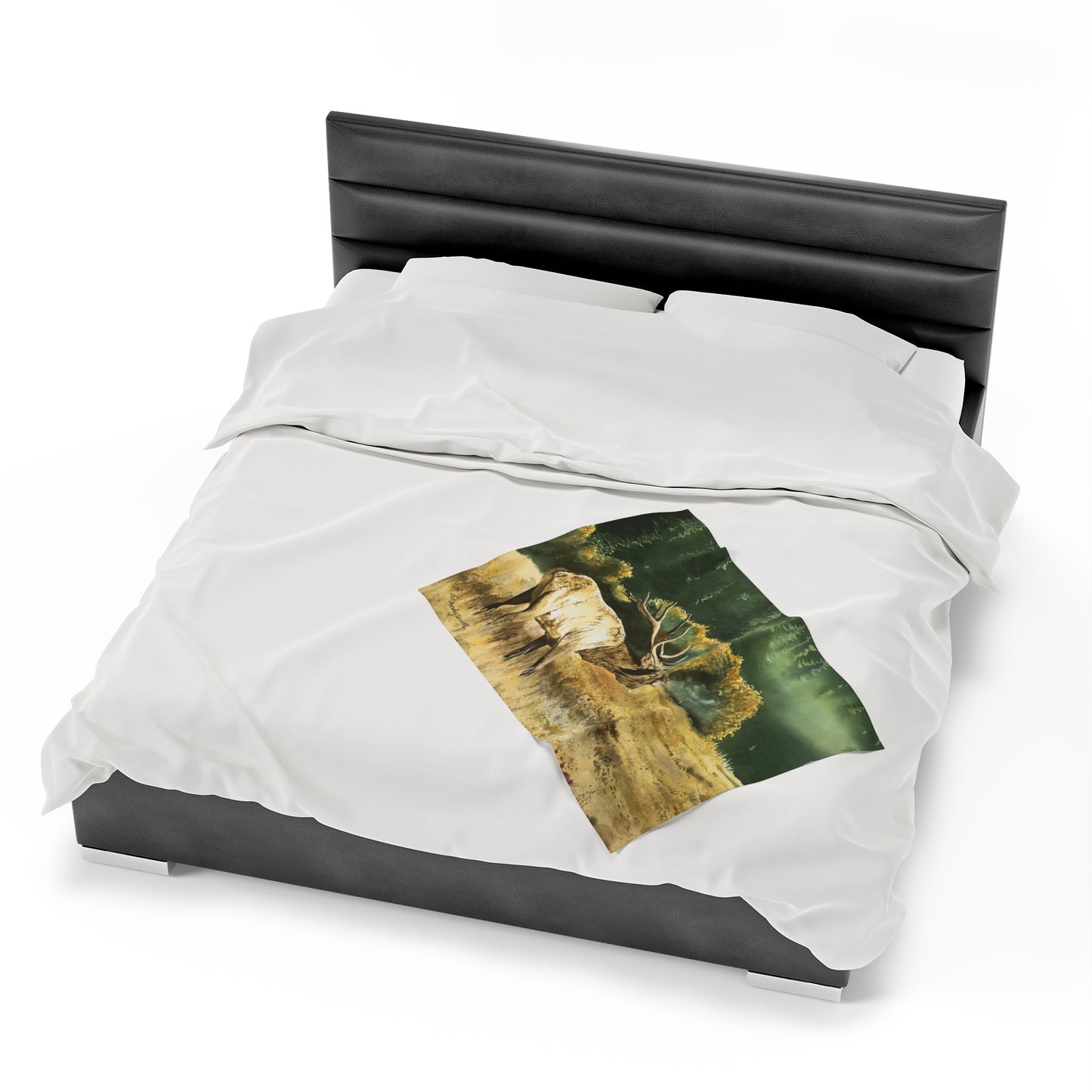 Plush Blanket - Misty Morning Bull Elk Watercolor Painting