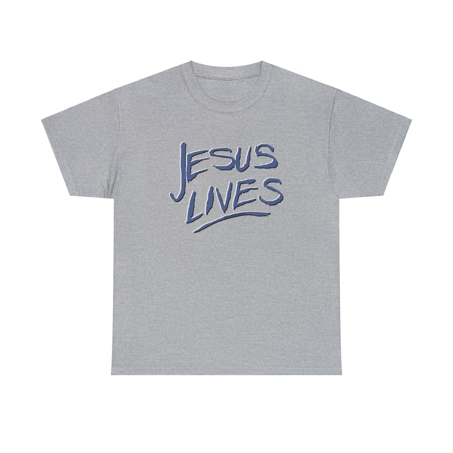"Jesus Lives" T-shirt on front.