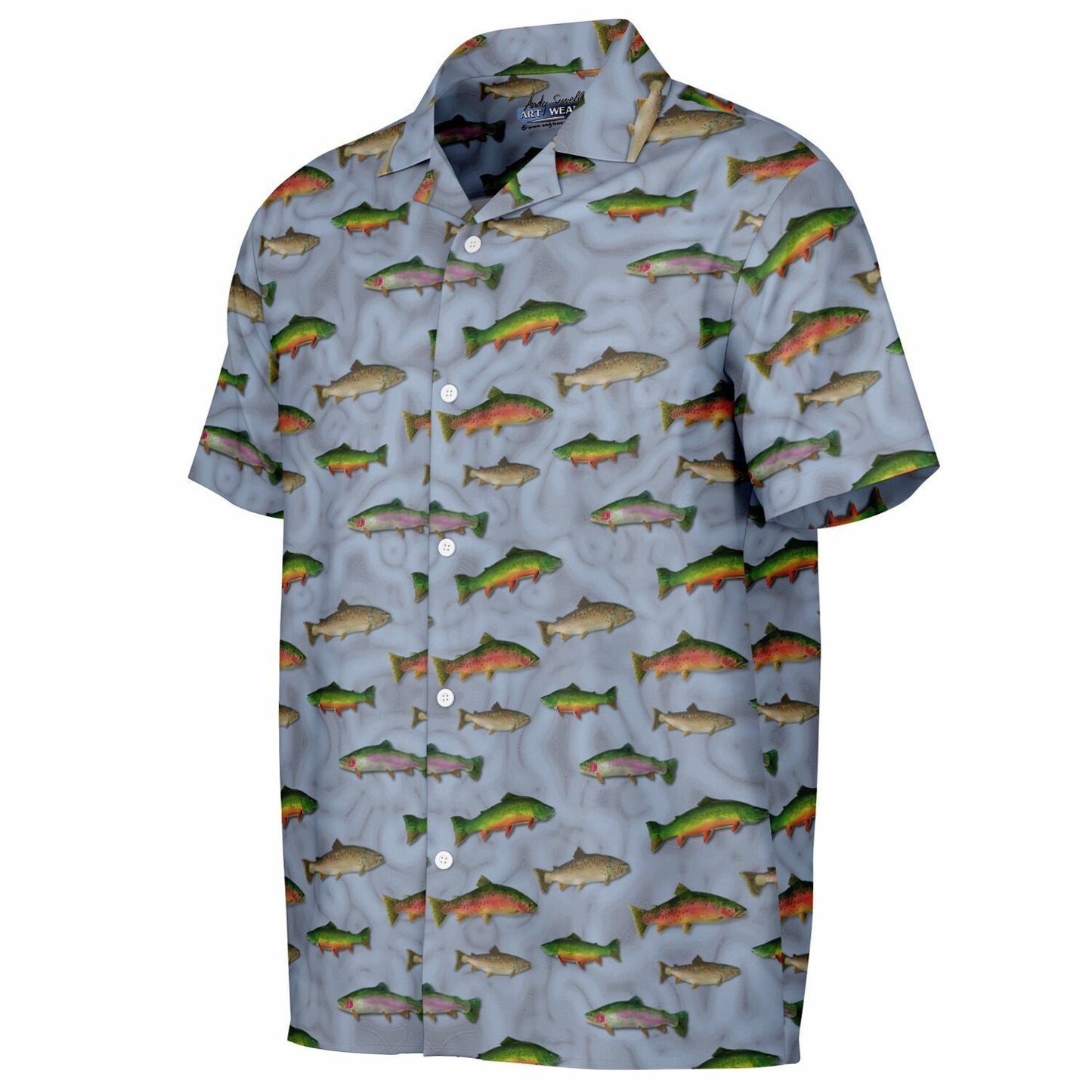 "Trout Grand Slam" light Blue Short Sleeve Button-Down Shirt