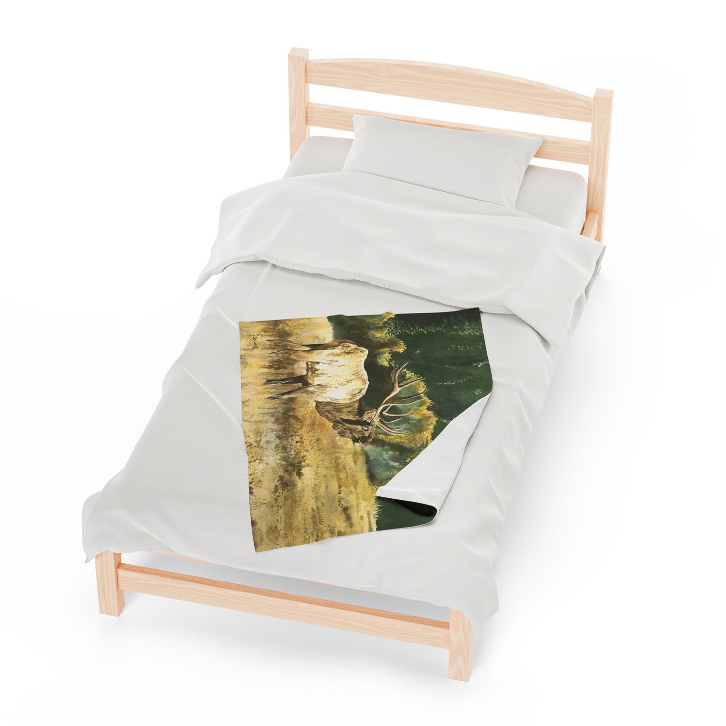 Plush Blanket - Misty Morning Bull Elk Watercolor Painting