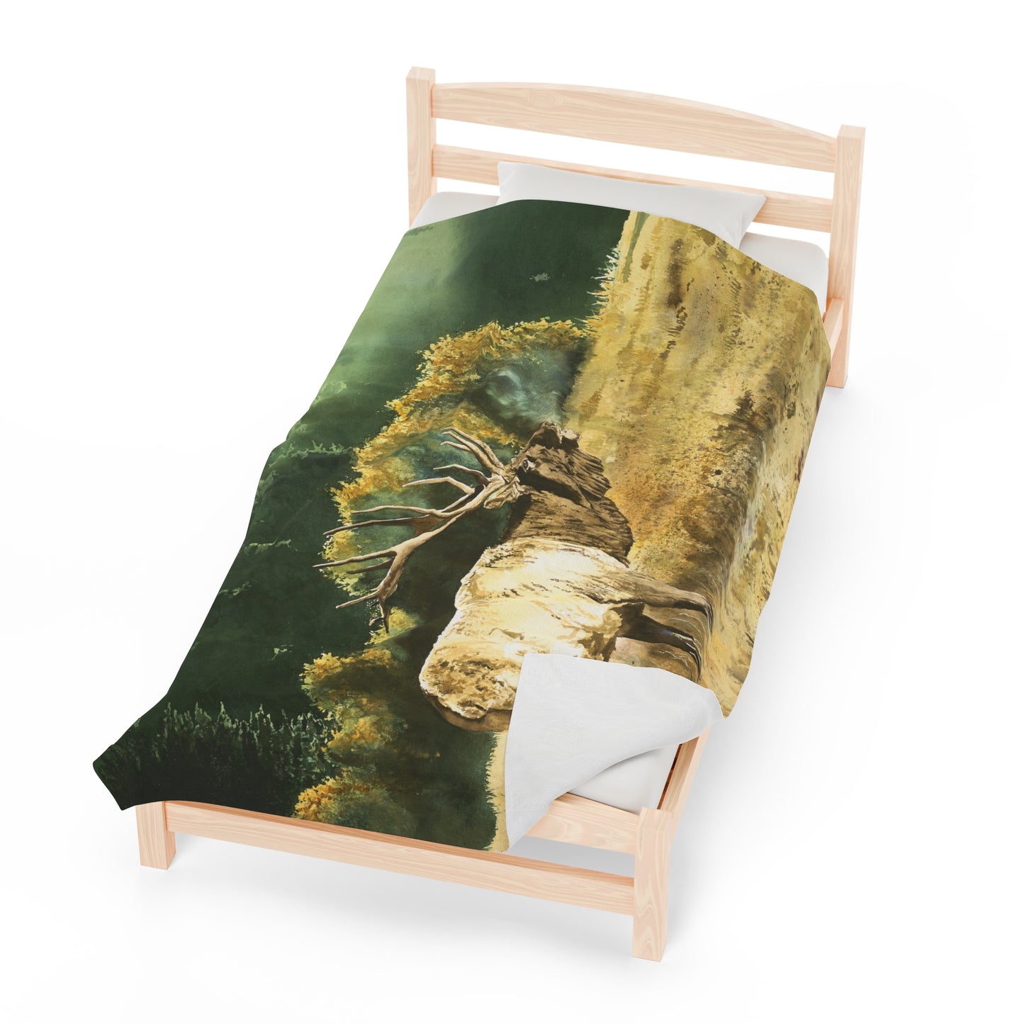 Plush Blanket - Misty Morning Bull Elk Watercolor Painting