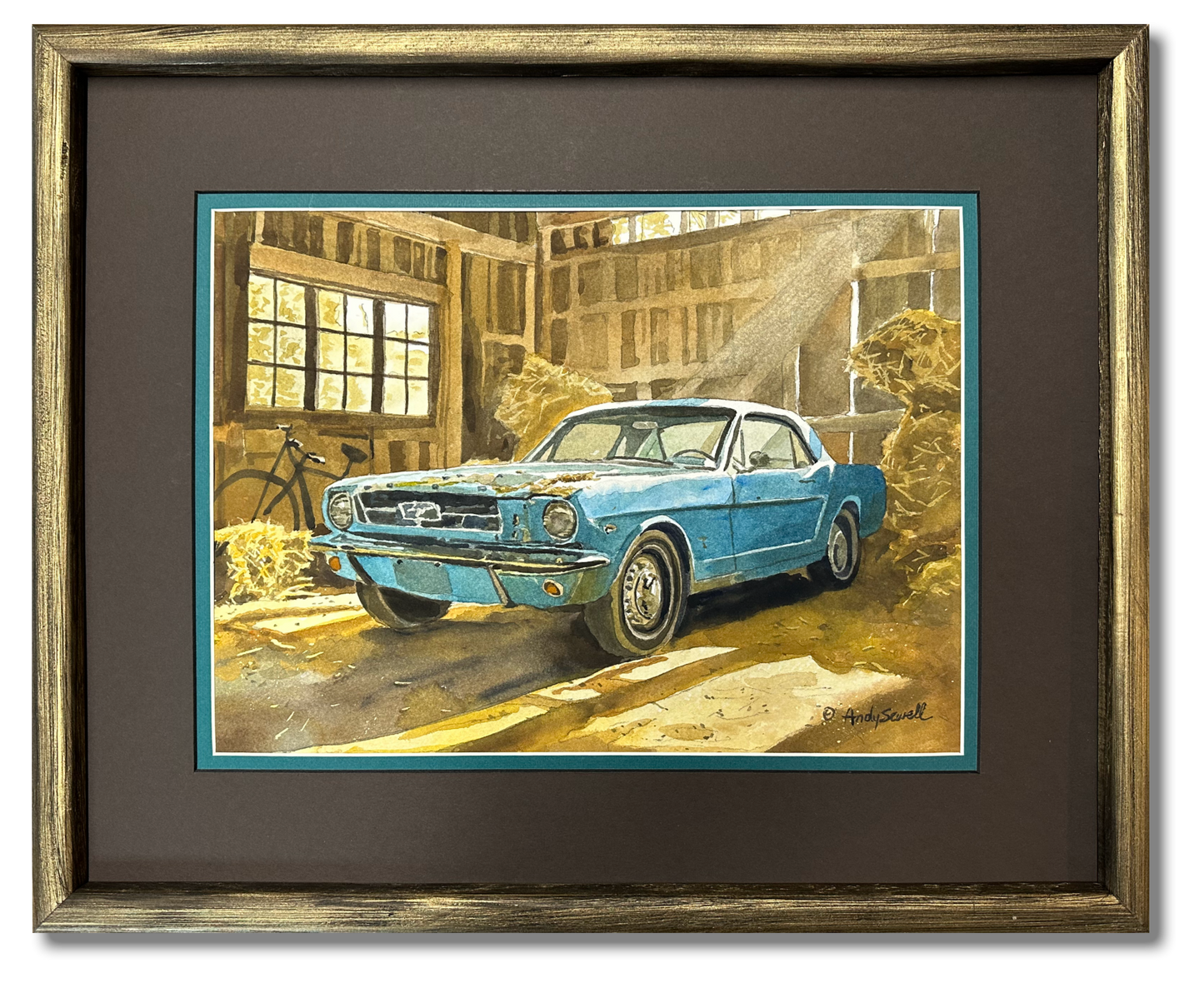 "Baby Blue Barn Find - '65 Ford Mustang" 11"x15" Original Watercolor or Giclee Print.