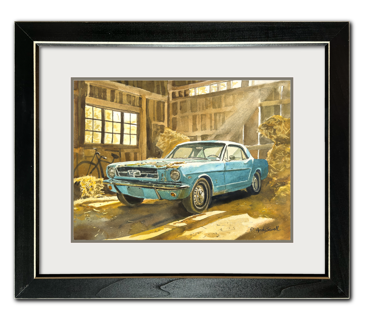 "Baby Blue Barn Find - '65 Ford Mustang" 11"x15" Original Watercolor or Giclee Print.