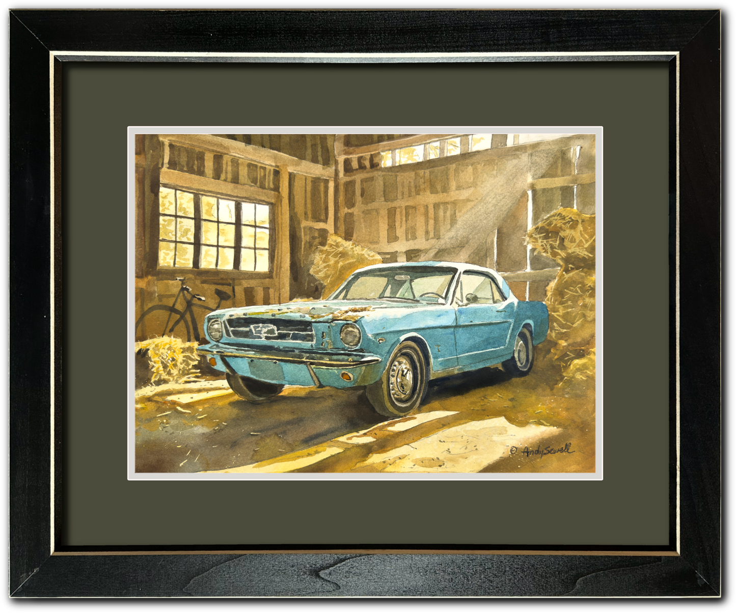 "Baby Blue Barn Find - '65 Ford Mustang" 11"x15" Original Watercolor or Giclee Print.