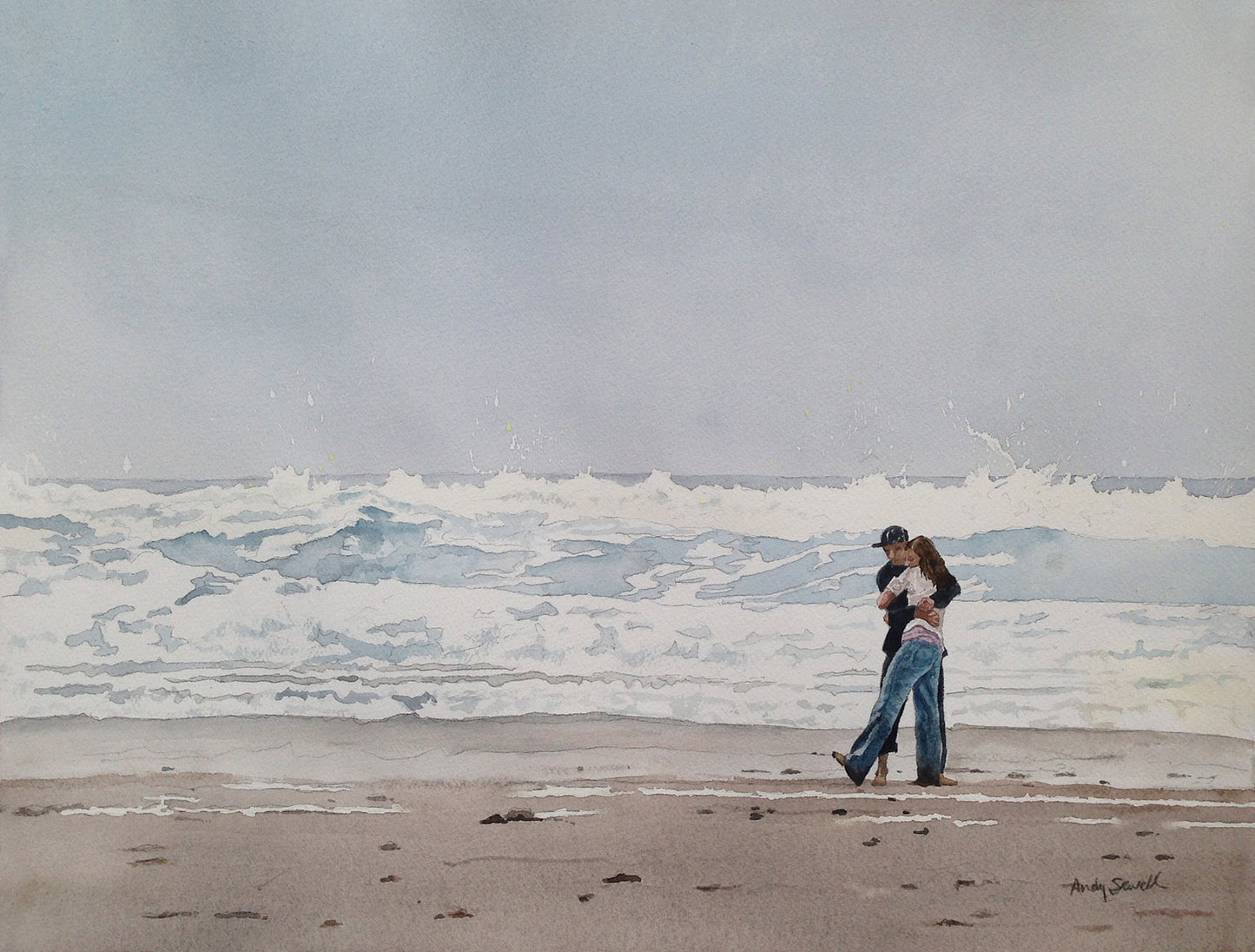 "Beach Hugs" Watercolor 12x16 signed edition Giclee Reprod. of Hugs at the Beach.