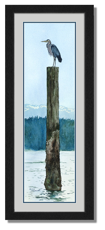"Heron's Perch" - 9"x32" canvas or paper Giclée art print from a watercolor