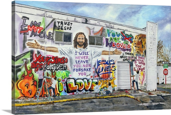"Painting Graffiti with Jesus" - Framed Giclée fine art prints of Jesus helping change the lies to truth!