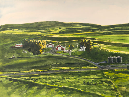 "Palouse Spring Farming" - 9"x12" Original watercolor, or framed in 11x14