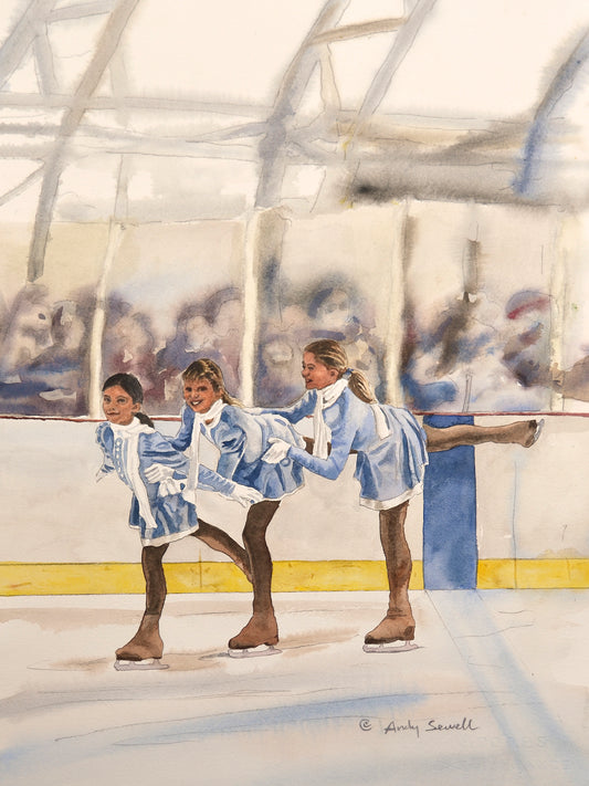 "Rink Girls” - - Canvas or art paper Giclée art prints from watercolor.