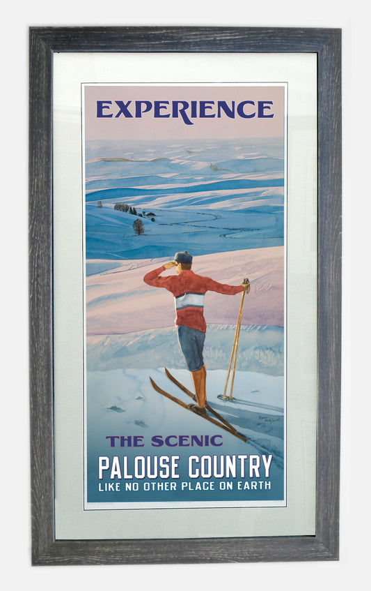 Vintage Look Ski Poster/Print "Ski the Palouse" from Original watercolor