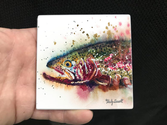 ASC503 "Splashy Rainbow Trout" ceramic coaster