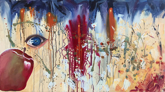 "The Blood Covers" 20"x44"- Prophetic art painted in a live worship service. Giclée prints available.